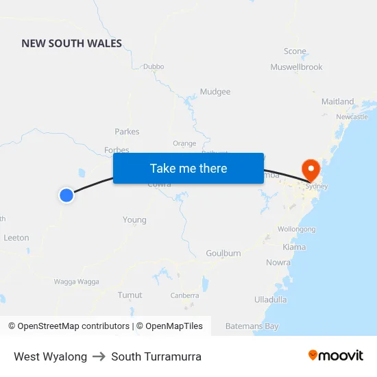 West Wyalong to South Turramurra map