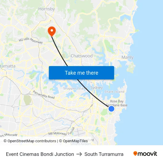 Event Cinemas Bondi Junction to South Turramurra map