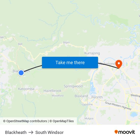 Blackheath to South Windsor map