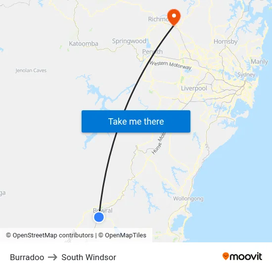 Burradoo to South Windsor map