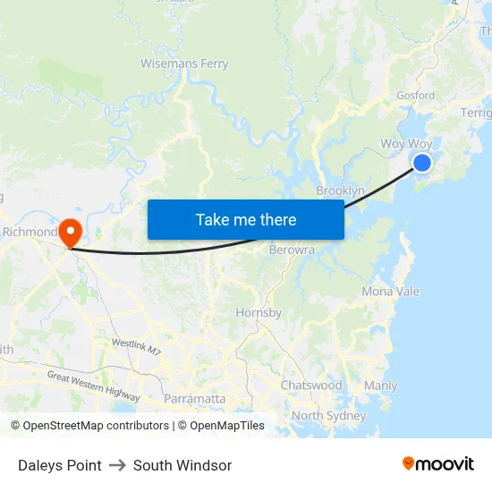 Daleys Point to South Windsor map