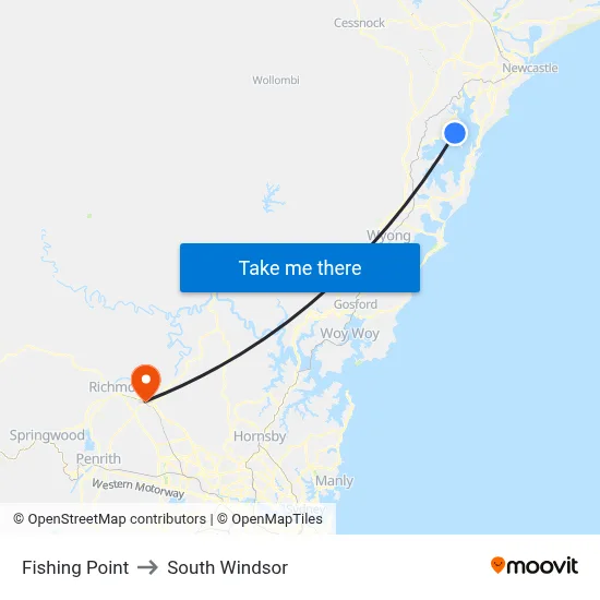 Fishing Point to South Windsor map