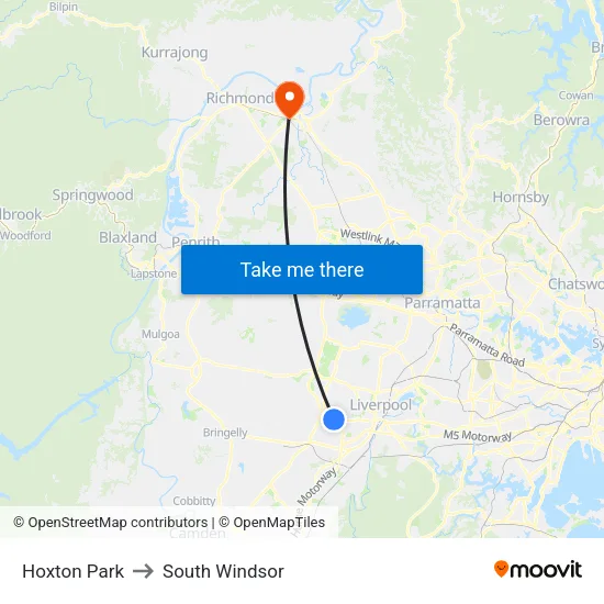 Hoxton Park to South Windsor map