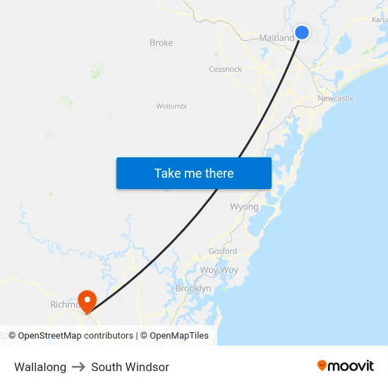 Wallalong to South Windsor map