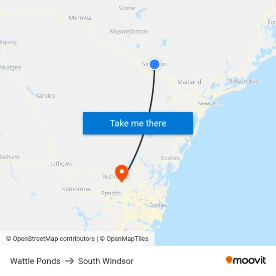 Wattle Ponds to South Windsor map