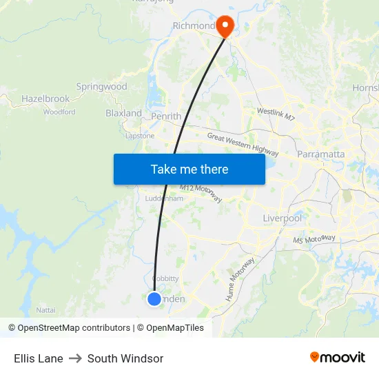 Ellis Lane to South Windsor map