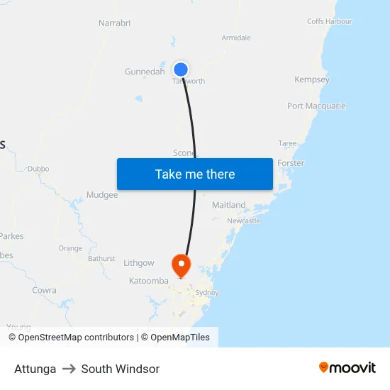 Attunga to South Windsor map