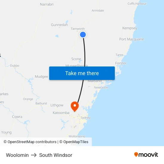 Woolomin to South Windsor map