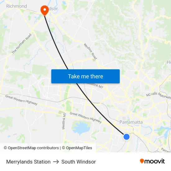 Merrylands Station to South Windsor map
