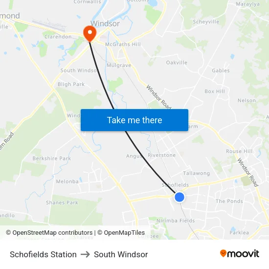 Schofields Station to South Windsor map