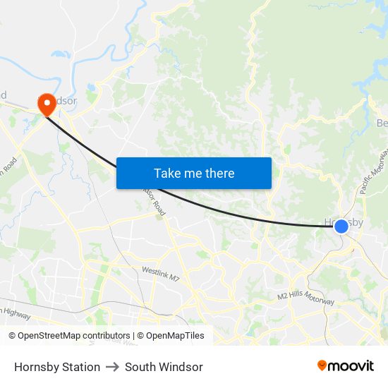Hornsby Station to South Windsor map