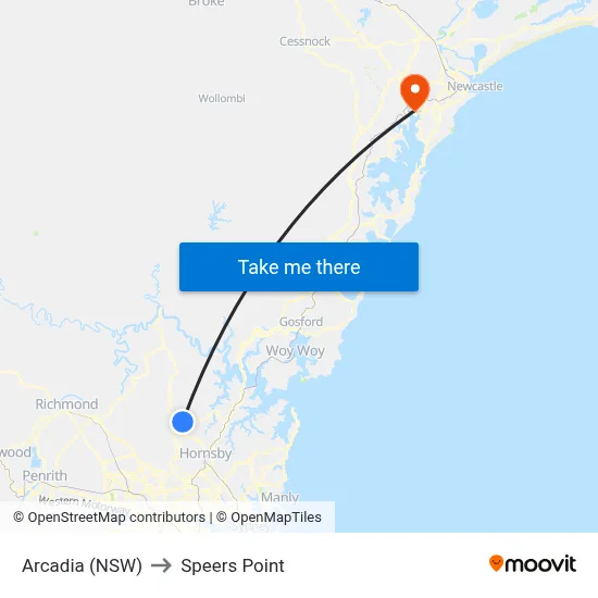 Arcadia (NSW) to Speers Point map