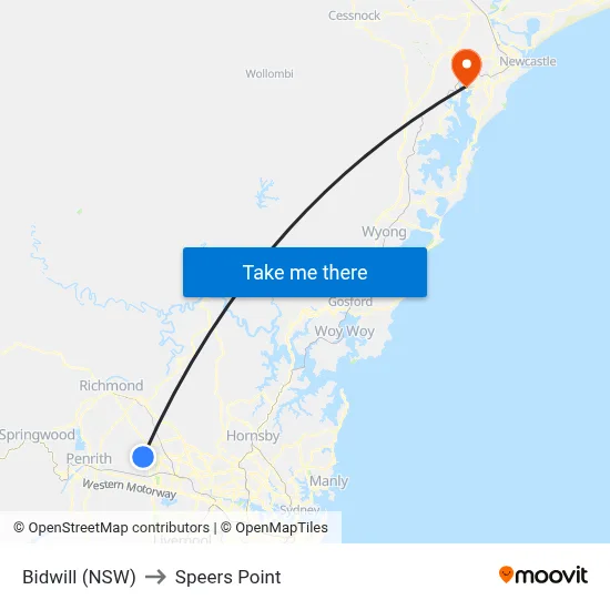 Bidwill (NSW) to Speers Point map