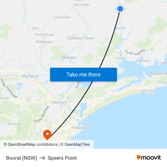 Booral (NSW) to Speers Point map