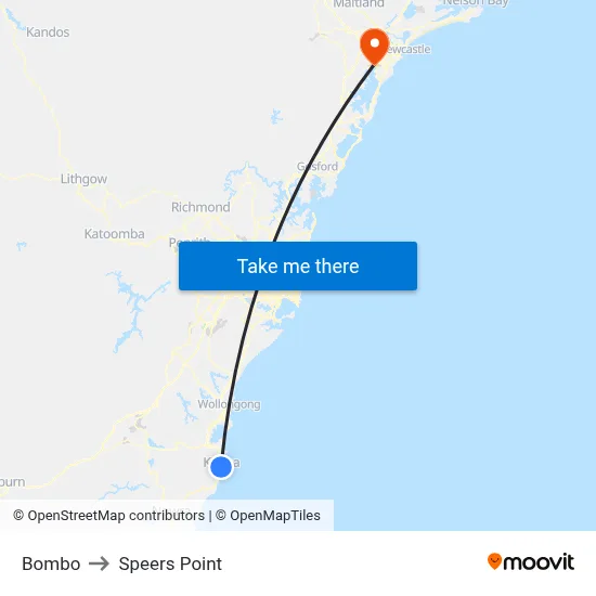 Bombo to Speers Point map