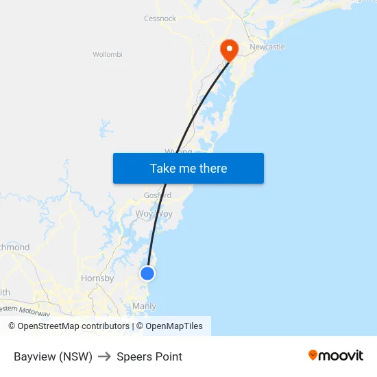 Bayview (NSW) to Speers Point map