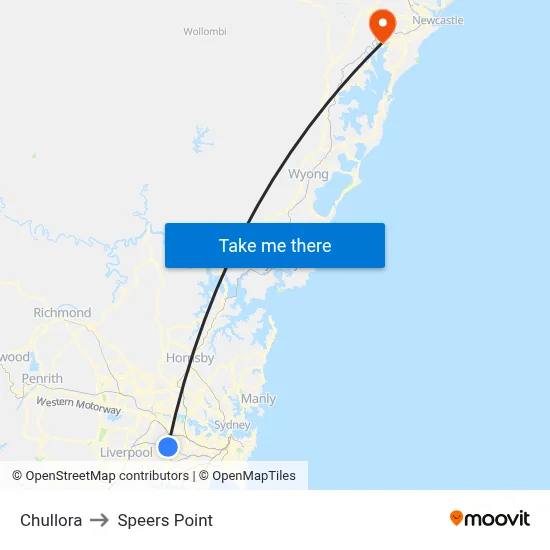 Chullora to Speers Point map