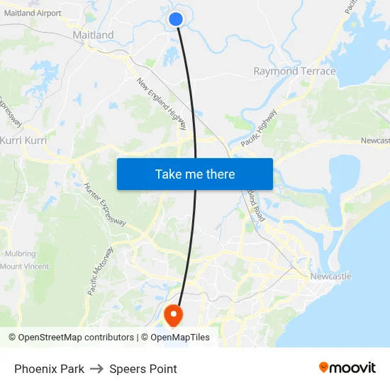 Phoenix Park to Speers Point map