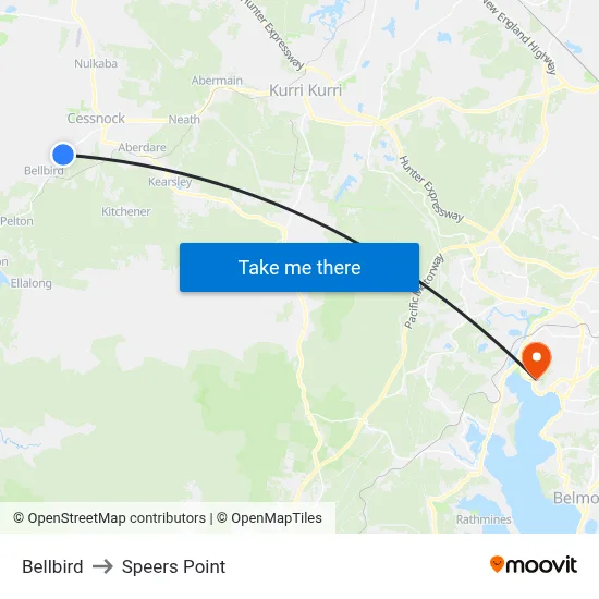 Bellbird to Speers Point map