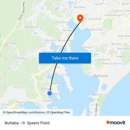 Buttaba to Speers Point map