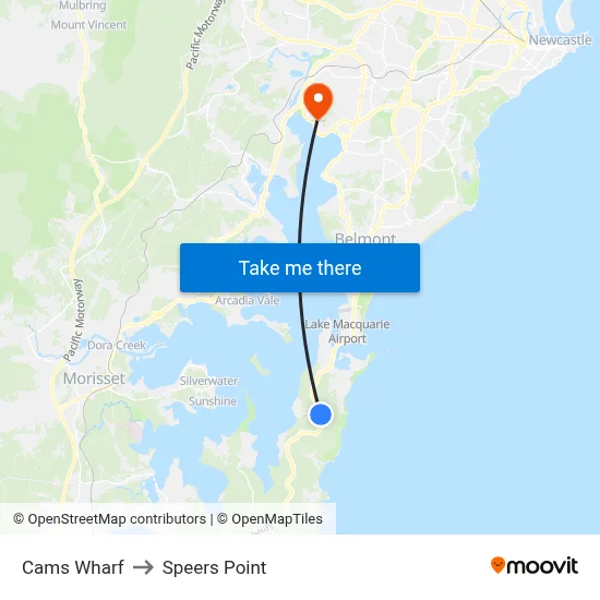 Cams Wharf to Speers Point map