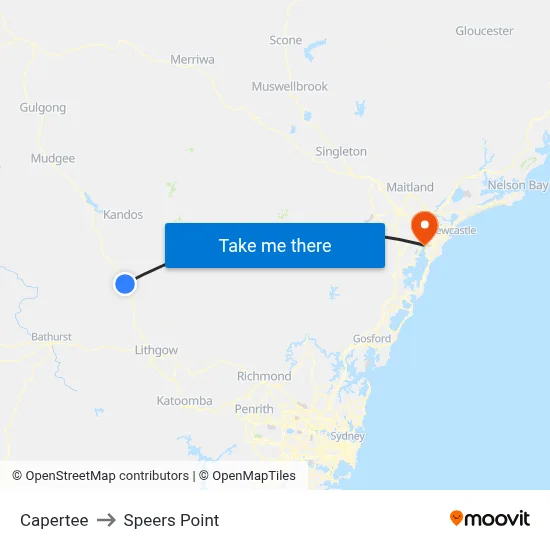 Capertee to Speers Point map