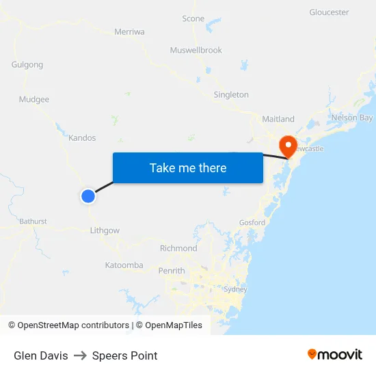 Glen Davis to Speers Point map