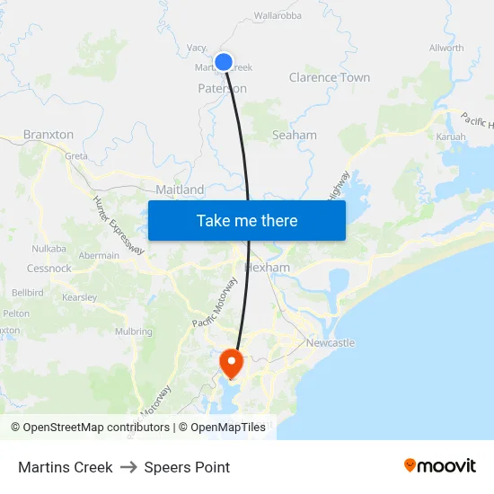 Martins Creek to Speers Point map