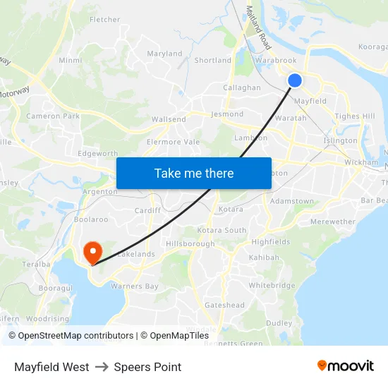 Mayfield West to Speers Point map