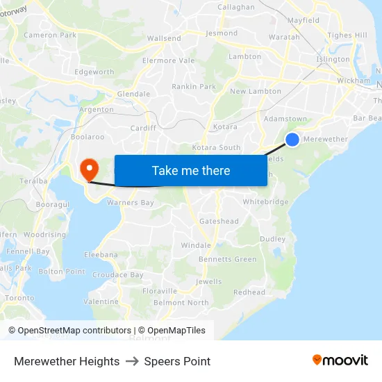 Merewether Heights to Speers Point map
