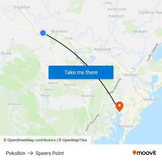 Pokolbin to Speers Point map