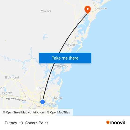 Putney to Speers Point map