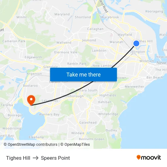 Tighes Hill to Speers Point map