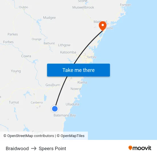 Braidwood to Speers Point map