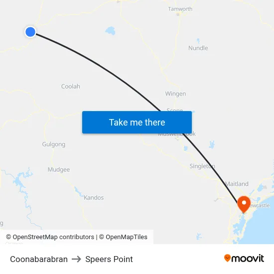 Coonabarabran to Speers Point map