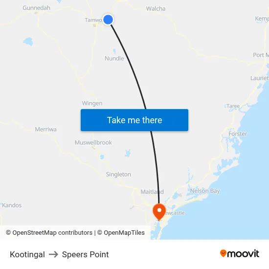 Kootingal to Speers Point map
