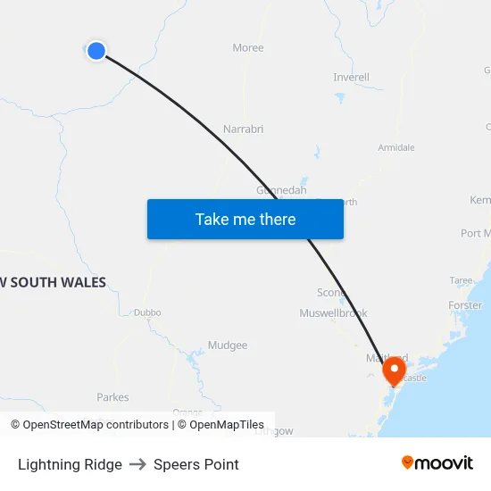 Lightning Ridge to Speers Point map