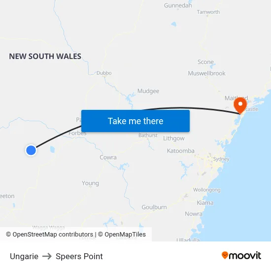 Ungarie to Speers Point map