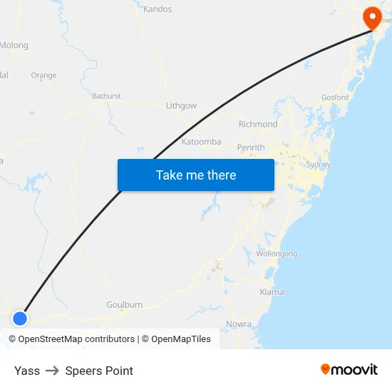 Yass to Speers Point map