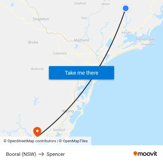 Booral (NSW) to Spencer map