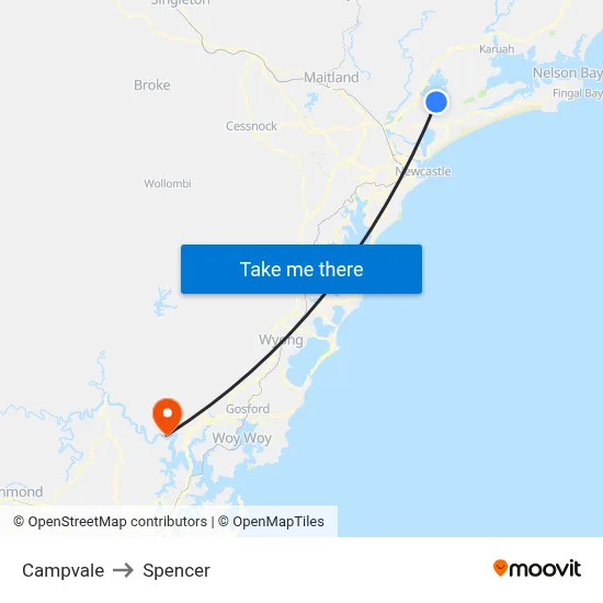 Campvale to Spencer map