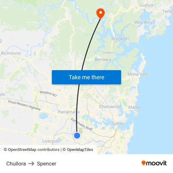 Chullora to Spencer map