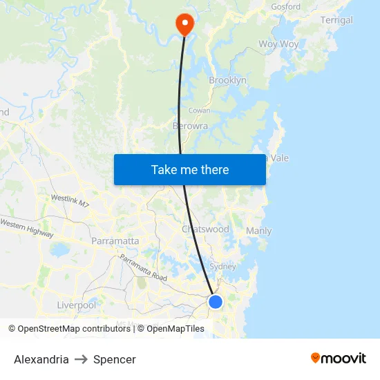 Alexandria to Spencer map