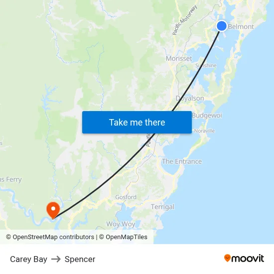 Carey Bay to Spencer map