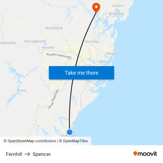Fernhill to Spencer map