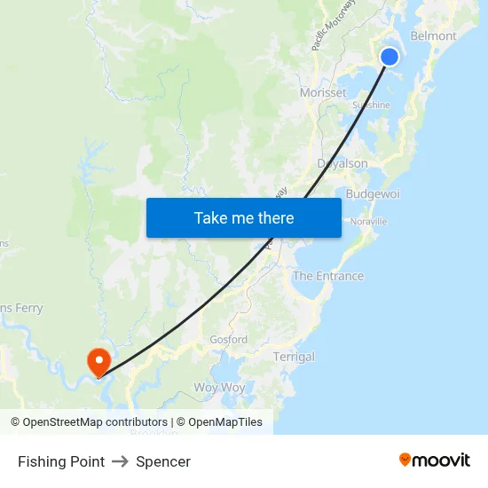 Fishing Point to Spencer map