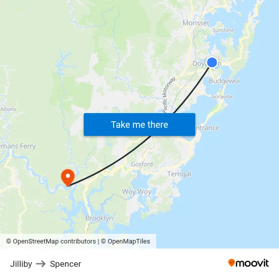 Jilliby to Spencer map