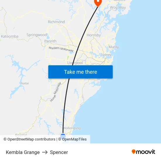 Kembla Grange to Spencer map