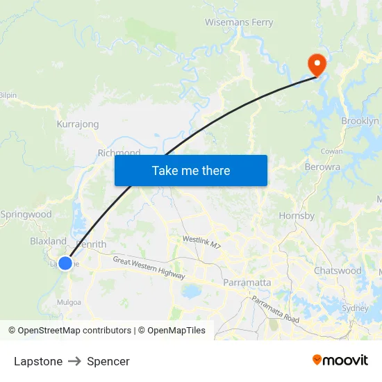 Lapstone to Spencer map