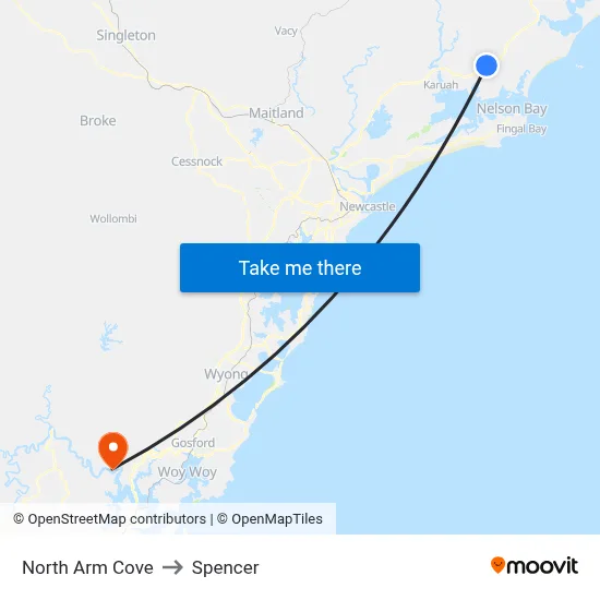 North Arm Cove to Spencer map